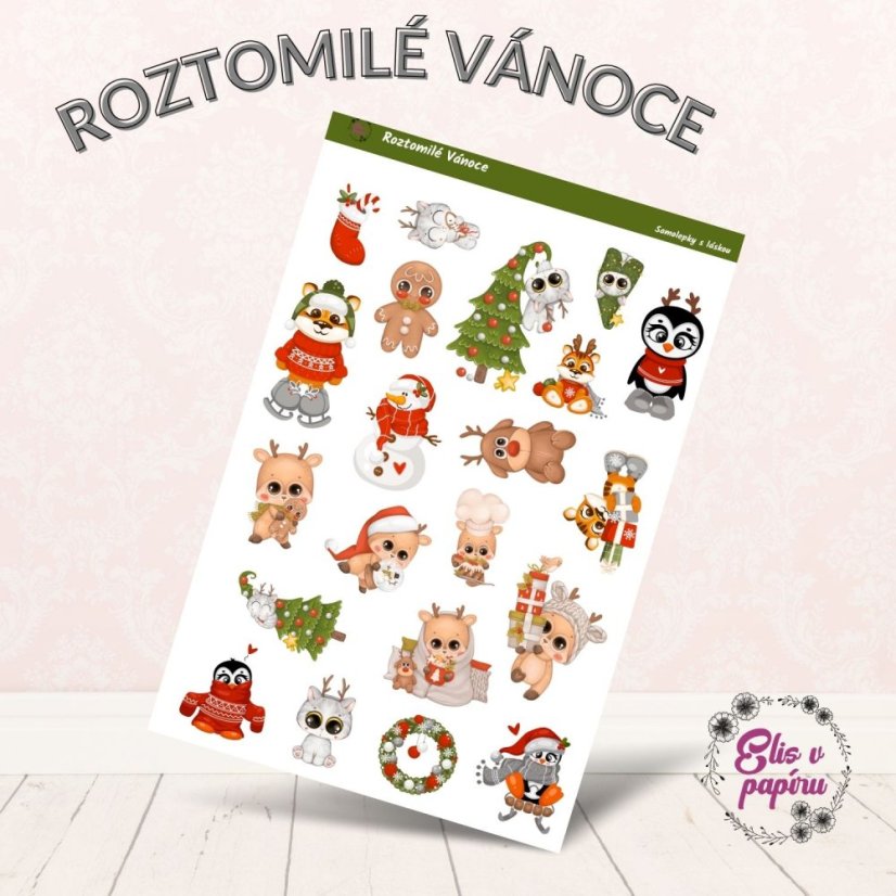Dekorativní samolepky zvířátek, která slaví Vánoce. Samolepky jsou ideální pro děti