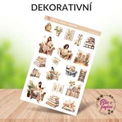 Samolepky do diáře od Elis v papíru s motivem čtenářky a knížek - dekorativní