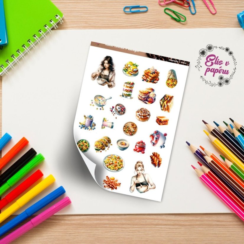 Samolepky s motivy lahodných snídaní a ranních chvilek v kuchyni. Skvělé pro diář, bujo nebo scrapbook, které přidají radost a pohodu do každodenního plánování.
