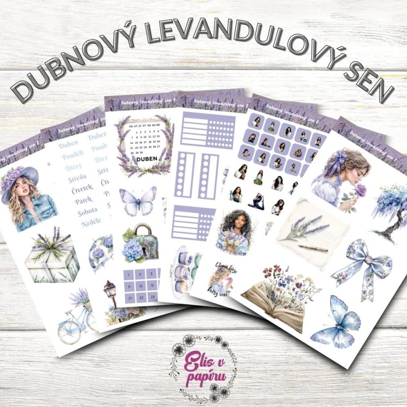 Dubnový levandulový sen | Měsíční samolepkové kity do diáře