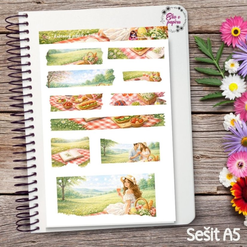 Květnový piknik v trávě | Měsíční samolepkový kit | 2026