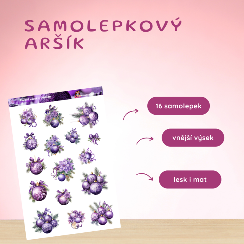 Fialové vánoční ozdoby | Samolepky do diáře