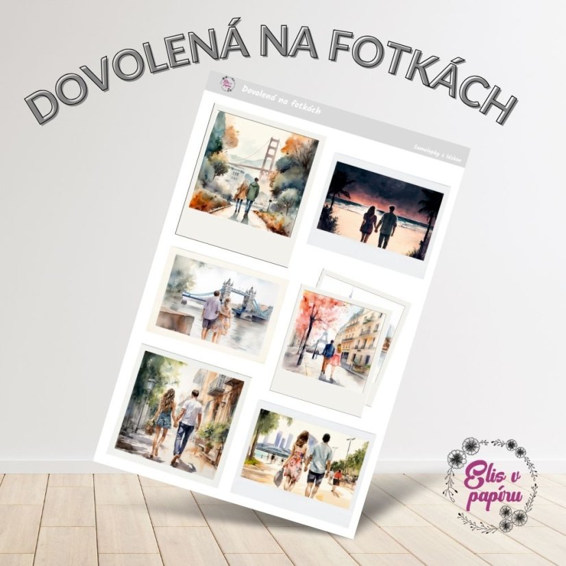 Samolepky do diáře nebo cestovního deníku od Elis v papíru s motivem instax fotek z dovolené.