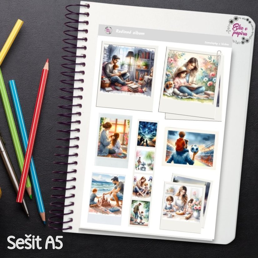 Samolepky do vzpomínkové knížky, rodinného alba i diáře nebo deníku od Elis v papíru ve stylu instax fotek
