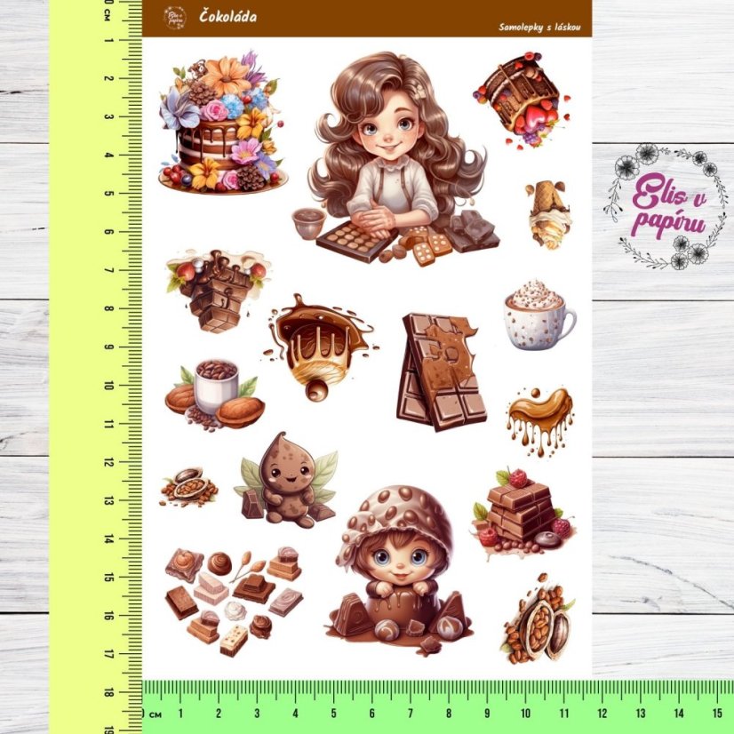 Samolepky do diáře, které můžeš využít i pro děti od Elis v papíru s roztomilými obrázky čokolády.