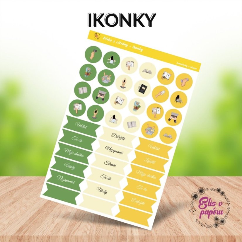 Samolepky do diáře od Elis v papíru s motivem citrónů - ikonky s českými texty