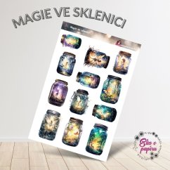 Samolepky zobrazují sklenice naplněné magickými scenériemi, kde víly, zářící světla a tajemná příroda vytváří snový svět. Každá sklenice ukrývá jiný kouzelný svět, plný fantazie a záhad. Samolepky zobrazují sklenice naplněné magickými scenériemi, kde víly, zářící světla a tajemná příroda vytváří snový svět. Každá sklenice ukrývá jiný kouzelný svět, plný fantazie a záhad.