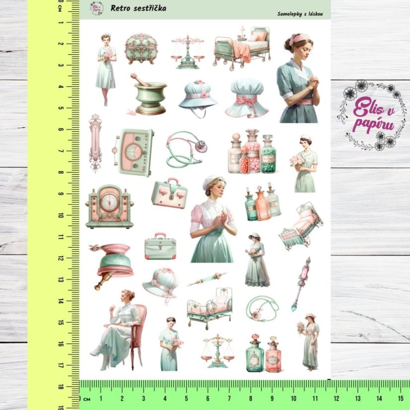 Samolepky nejen do diáře  s motivem zdravotních sestřiček laděný do stylu vintage a retra od Elis v papíru