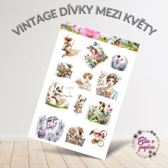 Vintage dívky mezi květy | Samolepky do diáře