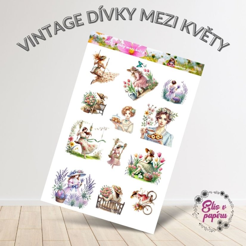 Vintage dívky mezi květy | Samolepky do diáře