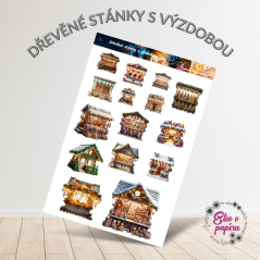 Dřevěné stánky s výzdobou | Samolepky do diáře
