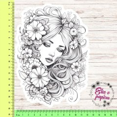 Maxi kusová samolepky na matném papíře s motivem jarní dívky ve formě omalovánky pro diáře a deníky velikosti minimálně A5.
