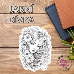 Maxi kusová samolepky na matném papíře s motivem jarní dívky ve formě omalovánky pro diáře a deníky velikosti minimálně A5. Maxi kusová samolepky na matném papíře s motivem jarní dívky ve formě omalovánky pro diáře a deníky velikosti minimálně A5.