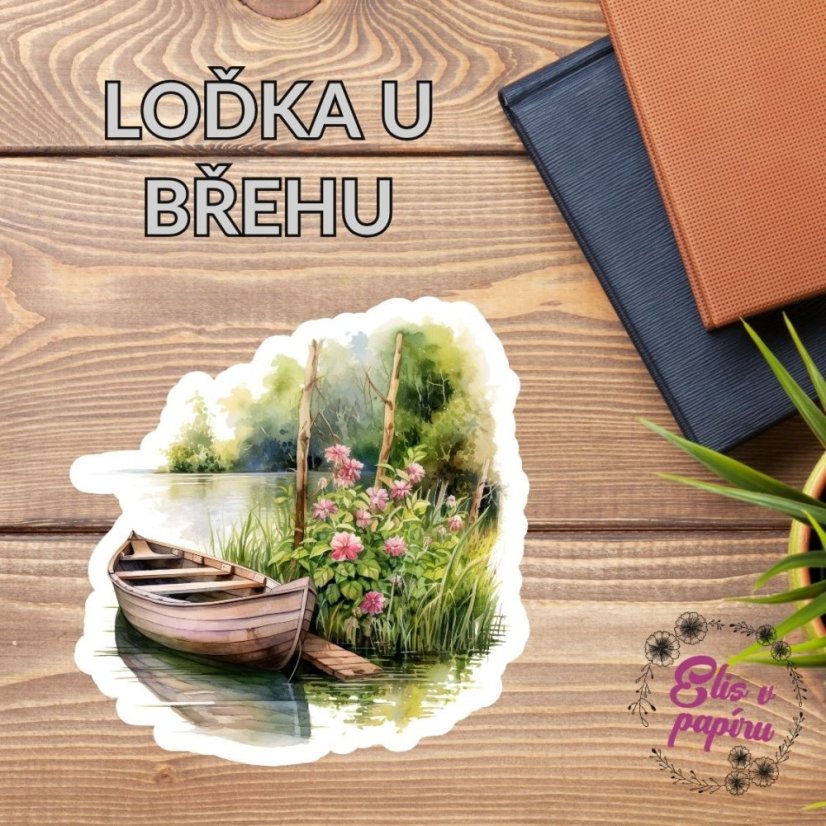 Loďka u břehu | Samolepka do diáře