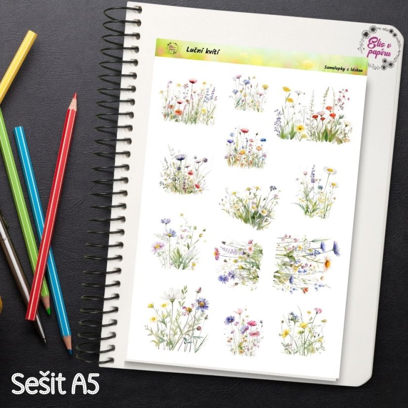 Samolepky do diáře, luční kvítí, bujo, plánování, journaling, scrapbook, diářové samolepky, květiny, příroda, české samolepky.
