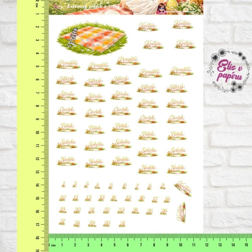 Květnový piknik v trávě | Měsíční samolepkový kit | 2026