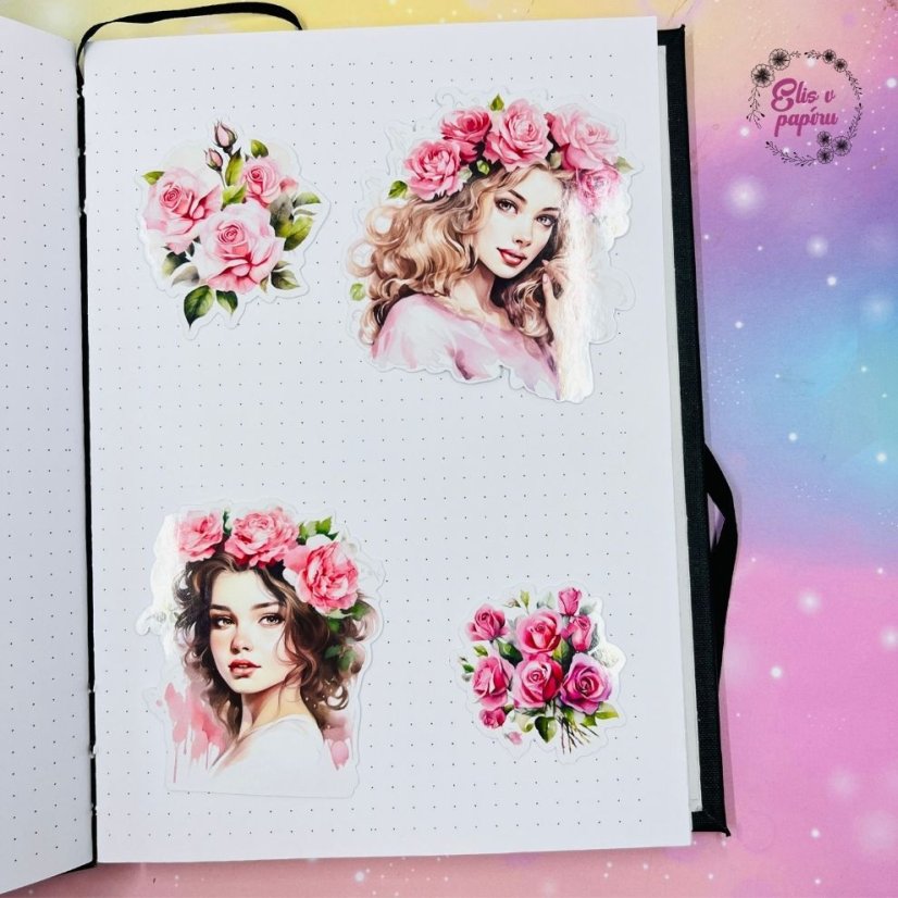 Velké kusové samolepky Růžové růže, pastelové barvy, květinový motiv, diářové samolepky, plánování, bujo, samolepky na scrapbook.