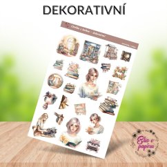 Samolepky do diáře od Elis v papíru s motivem plný knížek - dekorativní samolepky