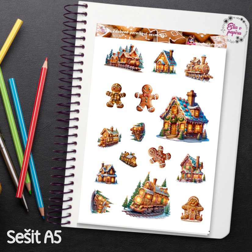 Zdobené perníkové vesničky | Samolepky do diáře