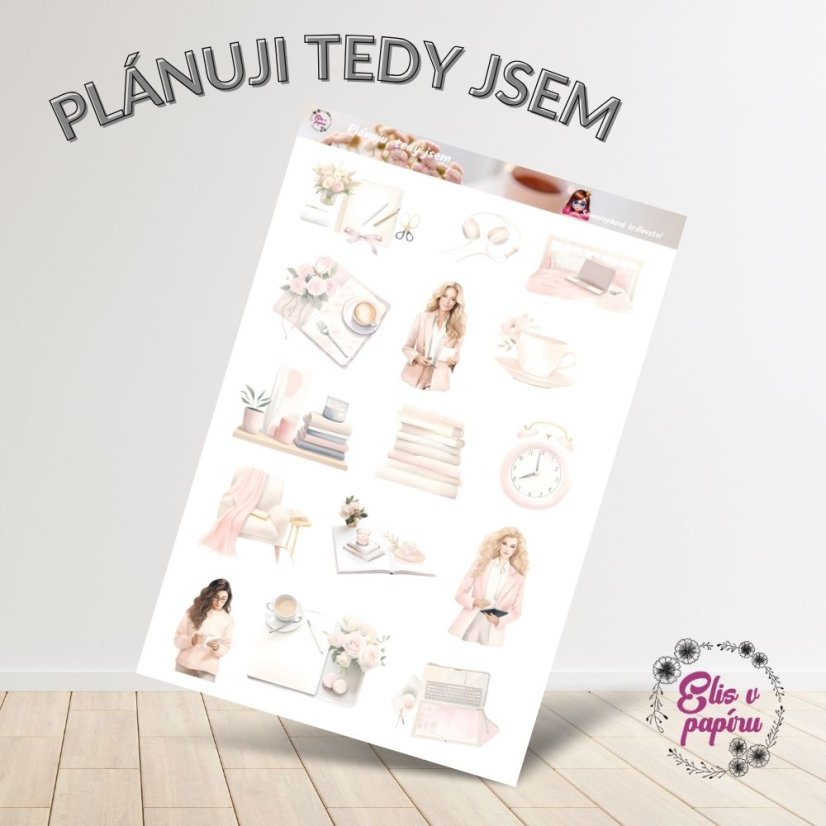 Jemné samolepky pro milovnice plánování – knihy, káva, diářové momenty v pastelových tónech!