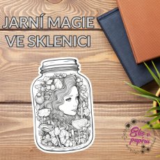 Maxi kusová samolepky na matném papíře s fantasy motivem víly ve sklenici ve formě omalovánky pro diáře a deníky.