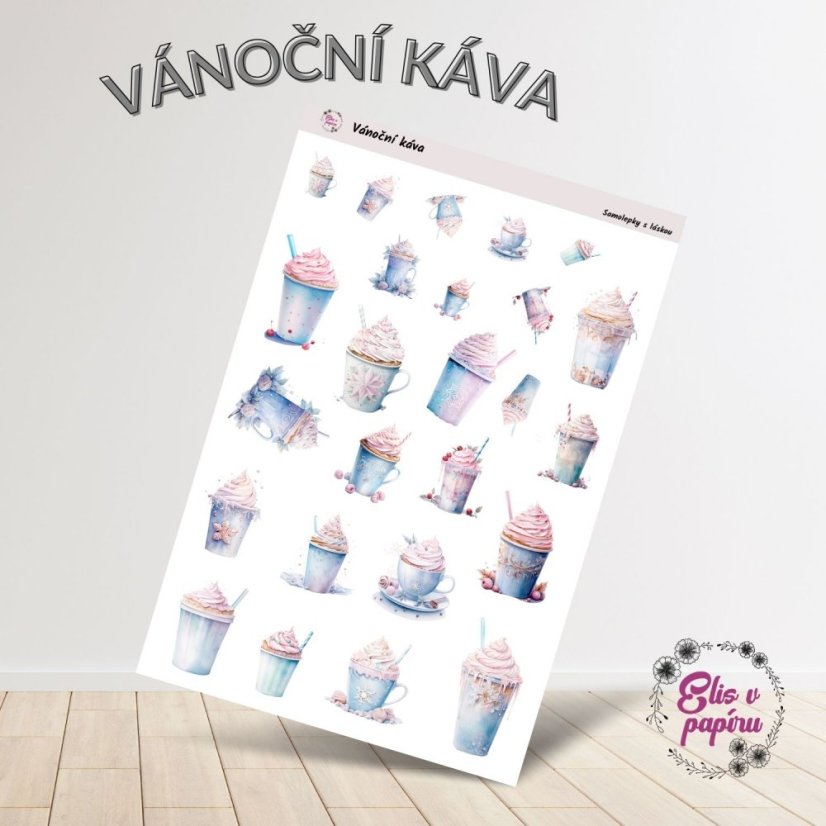 Samolepky do diáře od Elis v papíru s motivem vánoční kávy v pastelových barvách