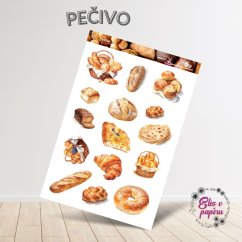 Samolepky zobrazují různé druhy pečiva, včetně bochníků chleba, croissantů, baget a dalších pečivových dobrot. Každý motiv vyzařuje pocit hřejivého tepla a čerstvosti, ideální pro všechny, kteří milují pečivo a chtějí si přidat do diáře kousek pekárenského kouzla.