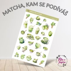 Samolepkový aršík plný mňamek z matchy od Elis v papíru