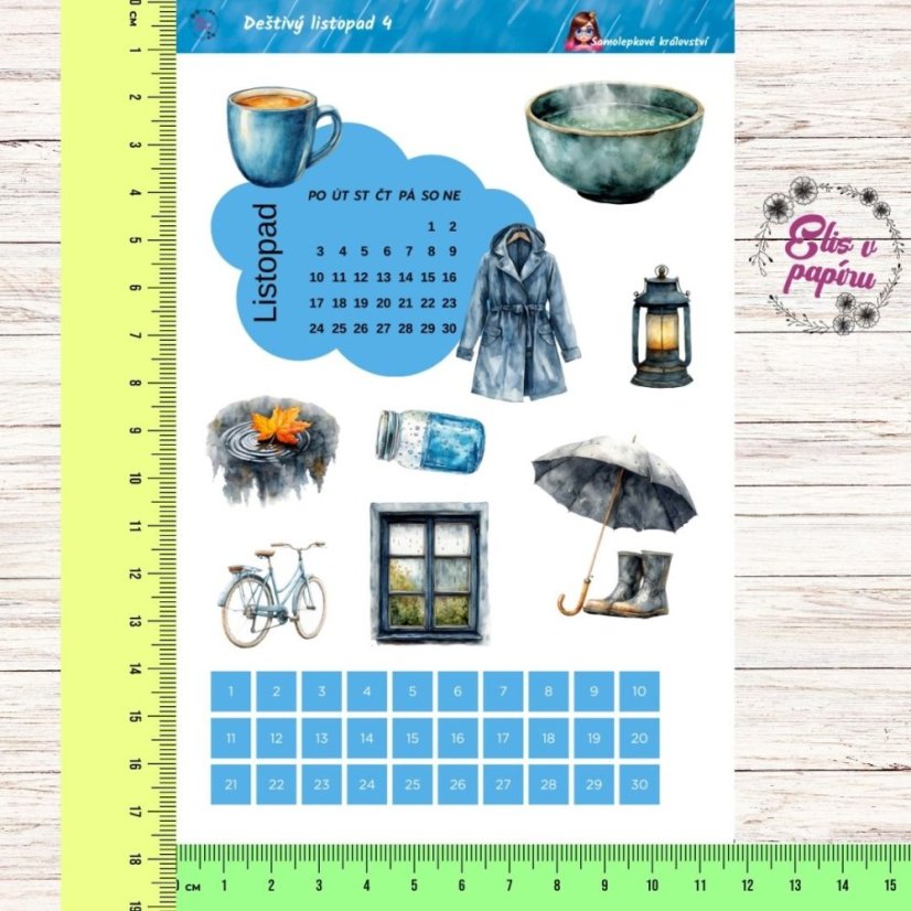 Deštivý listopad | Samolepky do diáře | 2025