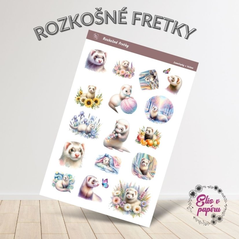 Samolepky roztomilé fretky - papírové samolepky do diáře pro plánování a journaling.