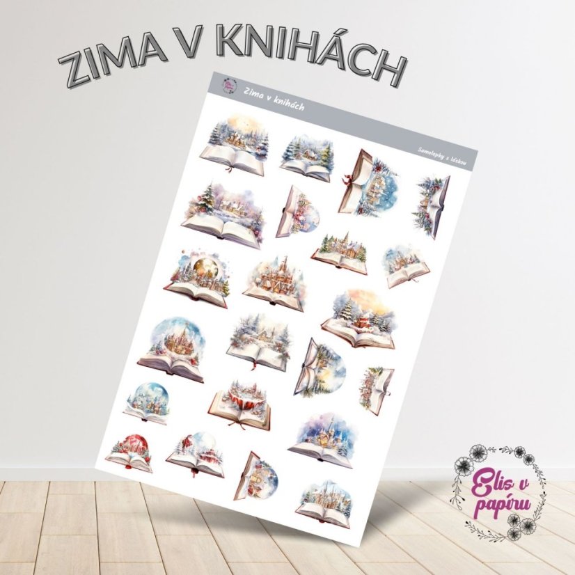 samolepky do diáře s motivem zimy a knih