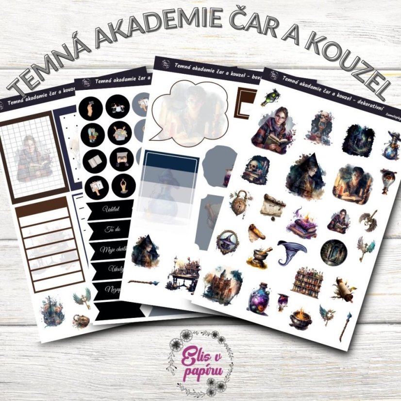 Samolepky do diáře od Elis v papíru s motivem kouzel a temné magie - samolepkový kit