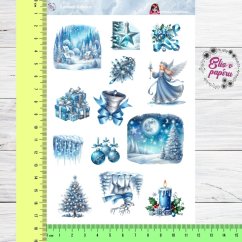 Aršík samolepek "Ledové Vánoce" s motivy zasněžených krajin, ledových dekorací a svíček v chladivých zimních barvách Aršík samolepek "Ledové Vánoce" s motivy zasněžených krajin, ledových dekorací a svíček v chladivých zimních barvách