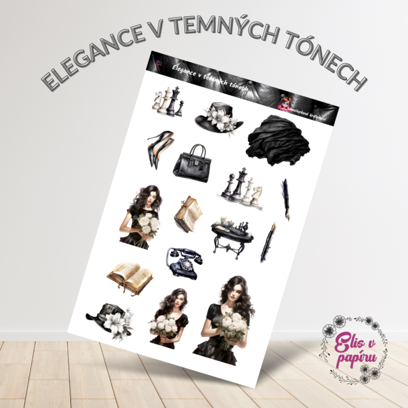 Elegance v temných tónech | Samolepky do diáře