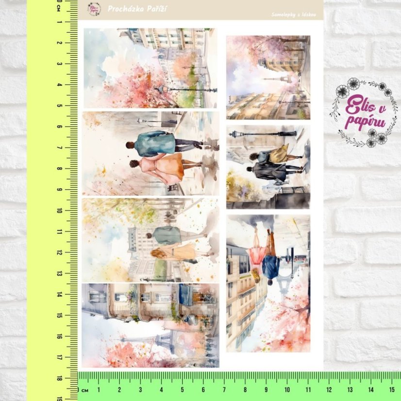 Samolepky do diářů včetně Happy plannerů od Elis v papíru s motivem procházky po jarní Paříži.