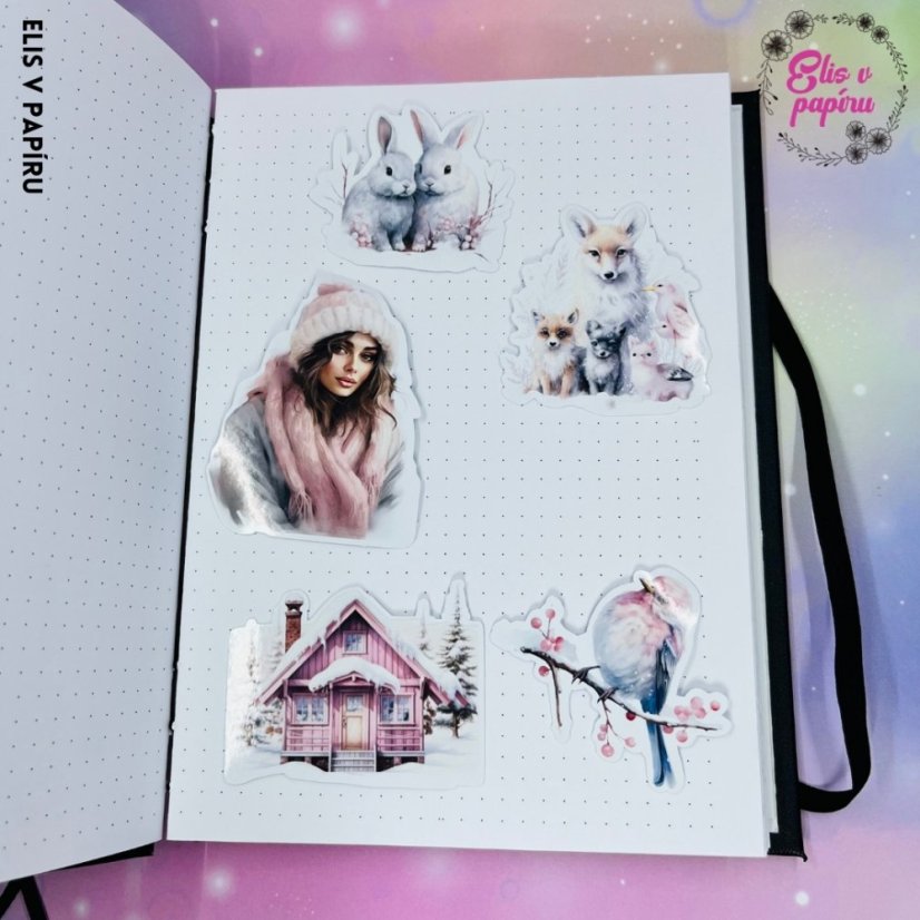 Kusové samolepky do diáře i na scrapbook od Elis v papíru s růžovými zimními motivy