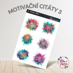 Samolepky zobrazují různé inspirativní citáty, každý zasazený do barevného a živého pozadí ve tvaru skvrn. Barvy jsou zářivé a dynamické, vytvářejí pozitivní energii, která povzbuzuje k dosažení cílů a soustředění se na růst.