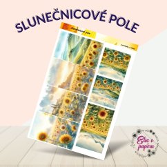 Velké kusové samolepky Slunečnicové pole, žlutá a zelená, přírodní motiv, diářové samolepky, plánování, bujo, samolepky na scrapbook.