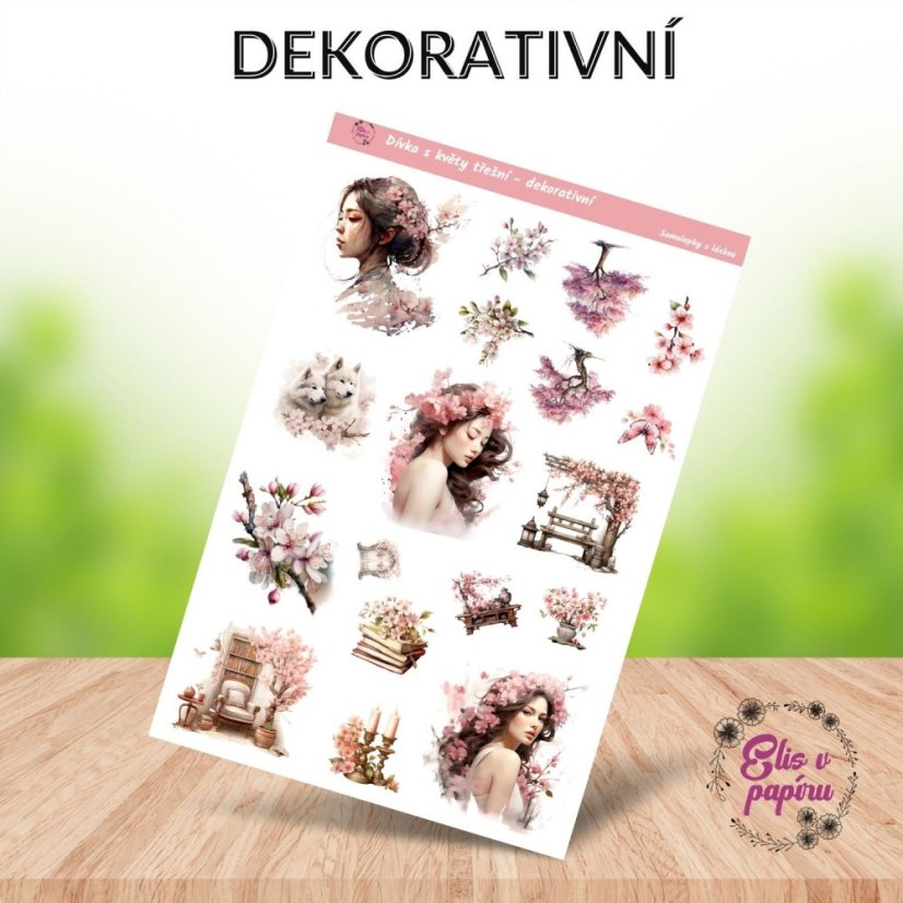 Samolepky do diáře od Elis v papíru s motivem rozkvetlých třešňových větviček - dekorativní