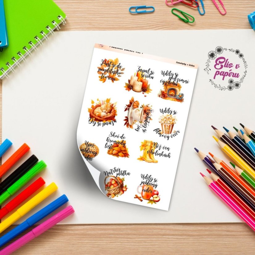 Podzimní samolepky pro vytvoření vlastního bucket listu. Inspirativní motivy pro tvůj diář, bujo nebo scrapbook ti pomohou užít si podzim na maximum.