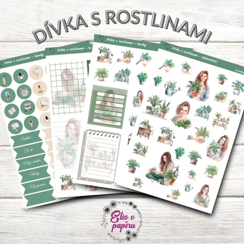Samolepky do diáře od Elis v papíru s motivem pokojovek - samolepkový kit