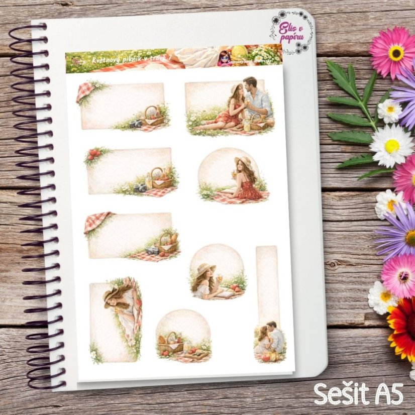 Květnový piknik v trávě | Měsíční samolepkový kit | 2026