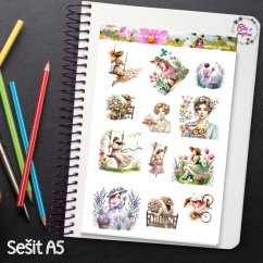 Vintage dívky mezi květy | Samolepky do diáře