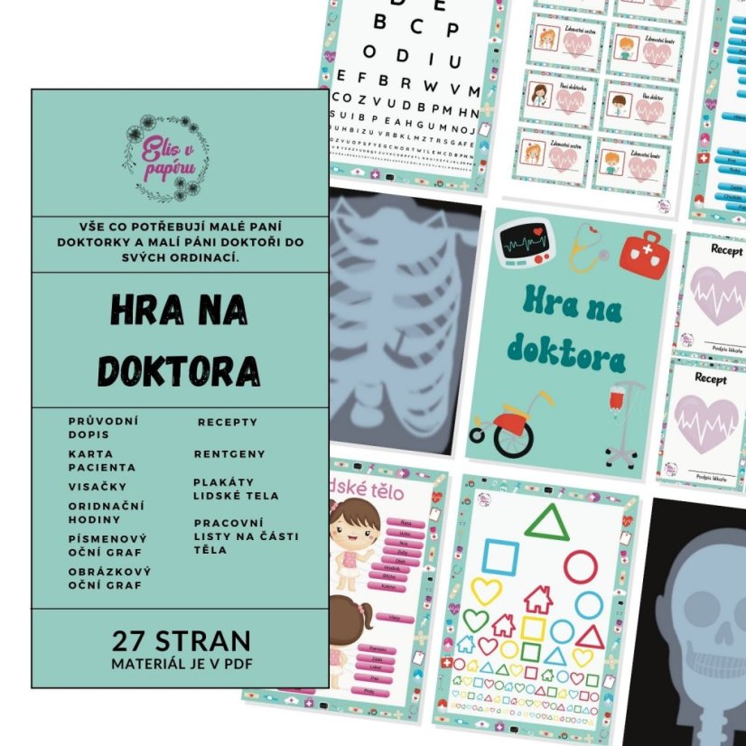 Hra na doktora obsahuje veškerou zdravotnickou dokumentaci včetně rentgenů a karty pacienta, kterou děti potřebují ke hře na doktora