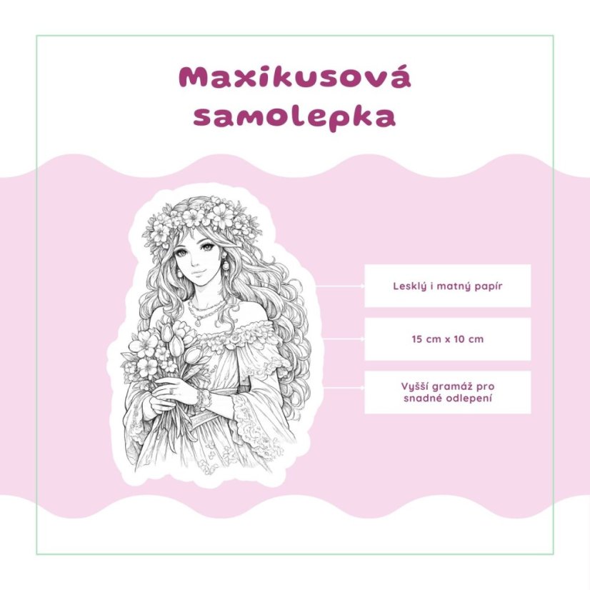 Dívka z jarní zahrady | Omalovánka | Velká vybarvovací samolepka
