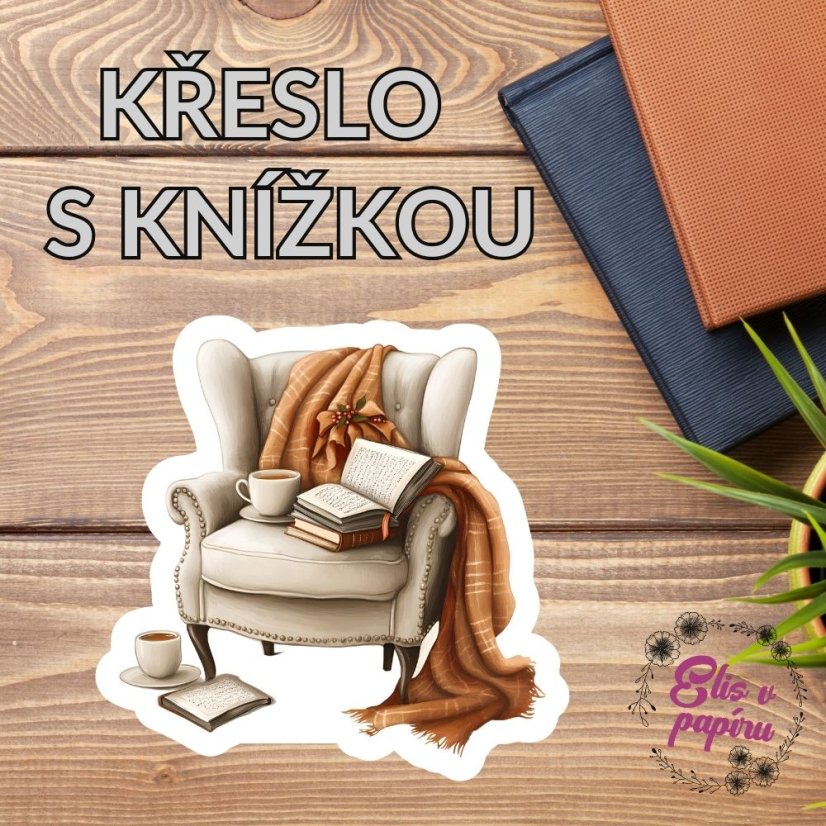 Maxi samolepka zobrazuje pohodlné křeslo, přes které je přehozená hřejivá deka. Na křesle leží otevřená kniha a vedle ní šálek kávy. Tento motiv vyzařuje klid a útulnost, ideální pro chvíle čtení a odpočinku.