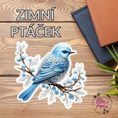 Velká kusová samolepka zimního ptáčka od Elis v papíru