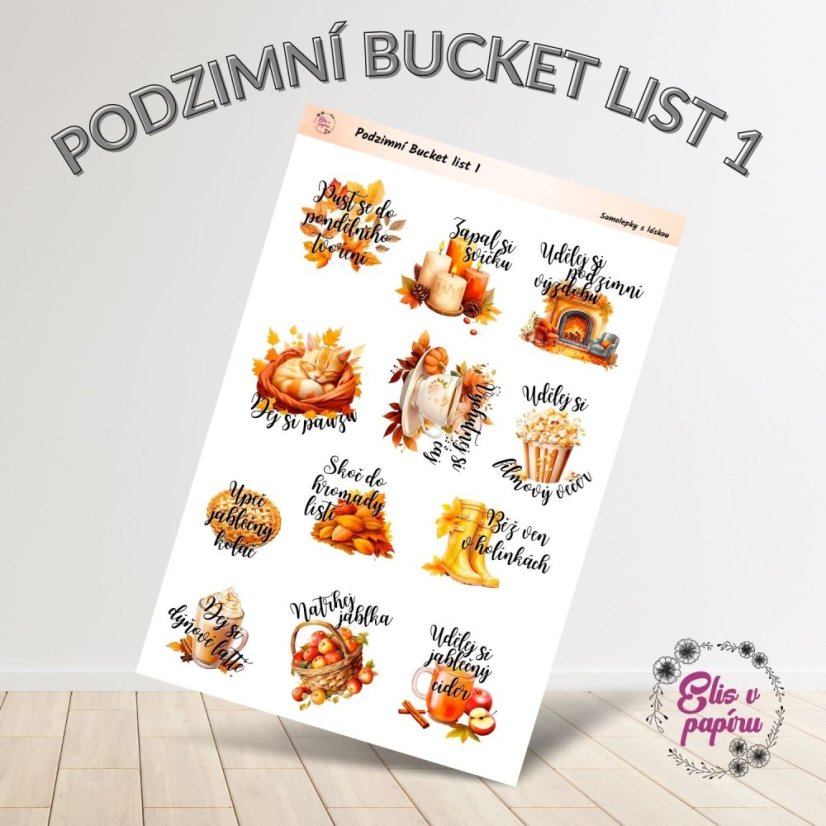Podzimní samolepky pro vytvoření vlastního bucket listu. Inspirativní motivy pro tvůj diář, bujo nebo scrapbook ti pomohou užít si podzim na maximum.