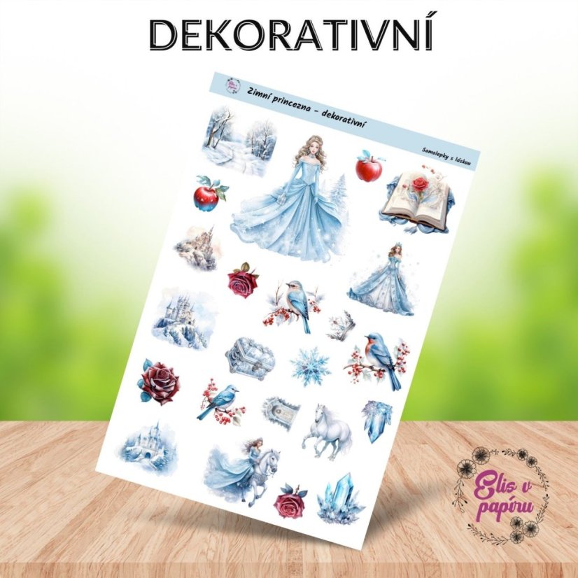 Zimní pohádkové samolepky do diáře od Elis v papíru s motivy zimní princezny - dekorativní samolepky