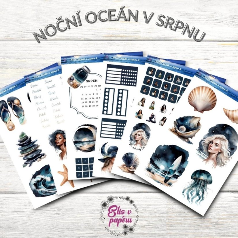 Noční oceán v srpnu | Měsíční samolepkový kit